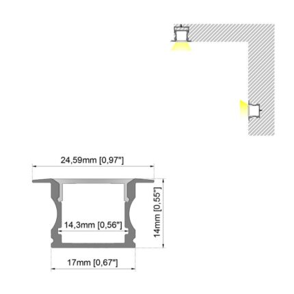Aluminijumski led profil ugradni LT101 dimenzije