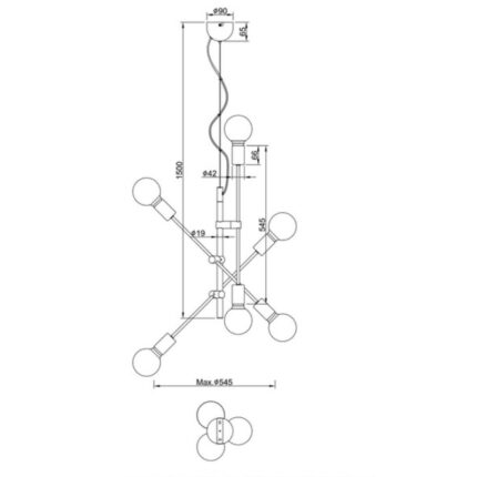 Visilica CROSS 6xE27 crna-zlatna 306700632 dimenzije