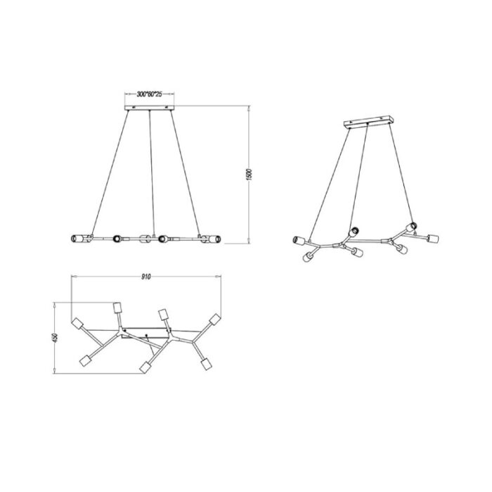 Visilica CROSS 7xE27 crna-zlatna 306700732 dimenzije