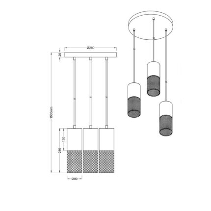 Visilica TOSH 3xE27 crna 304330332 dimenzije