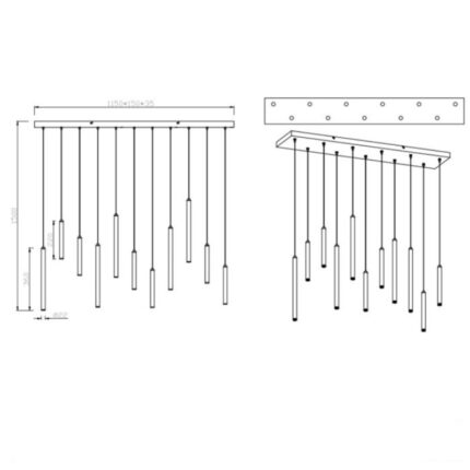 LED Visilica TUBULAR 11x2.8W bela mat 321611131 dimenzije