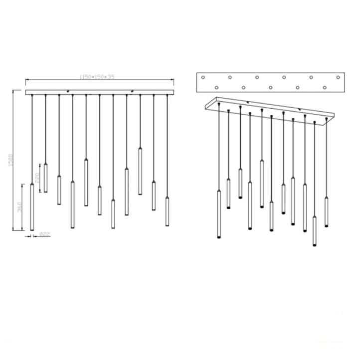 LED Visilica TUBULAR 11x2.8W bela mat 321611131 dimenzije