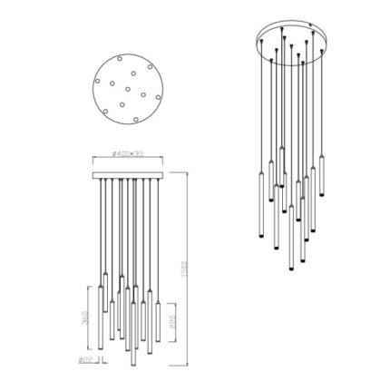 LED Visilica TUBULAR krug 11x2.8W bela 321691131 dimenzije