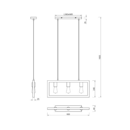 Visilica AGRA 3xE27 crna mat 313800332 dimenzije