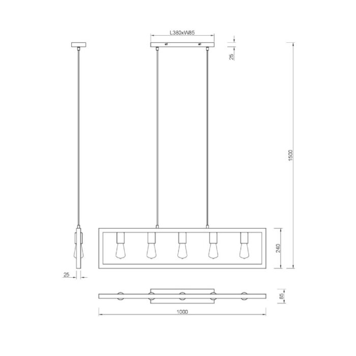 Visilica AGRA 5xE27 crna mat 313800532 dimenzije