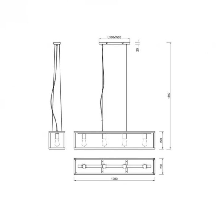 Visilica VITO 4xE27 Crna R30194032 dimenzije