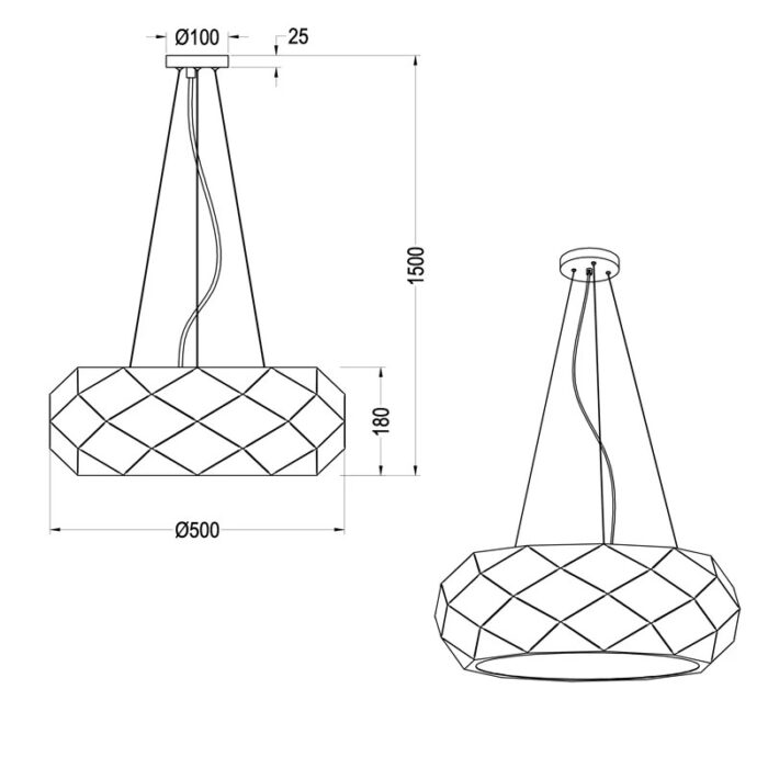 Visilica ZANDOR 3xE27 crna 303500332 dimenzije