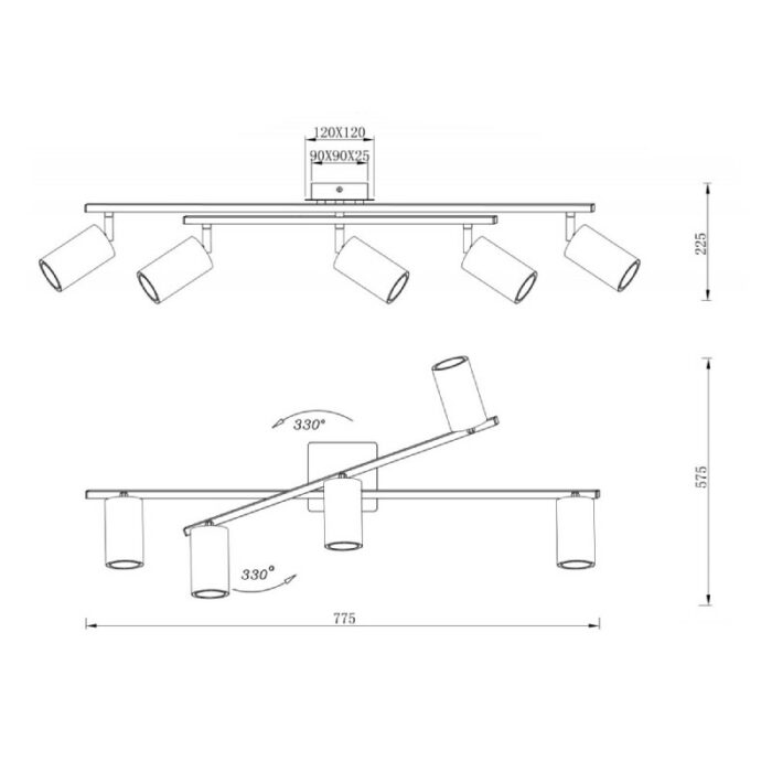 SPOT LAMPA MARLEY 5XGU10 612400504 dimenzije