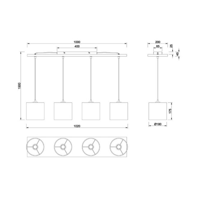 VISILICA ELMAU 4XE27 302100430 dimenzije