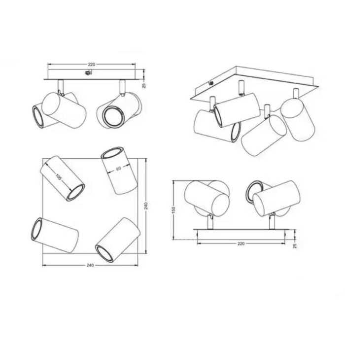 SPOT LAMPA MARLEY 4XGU10 802430465 dimenzije